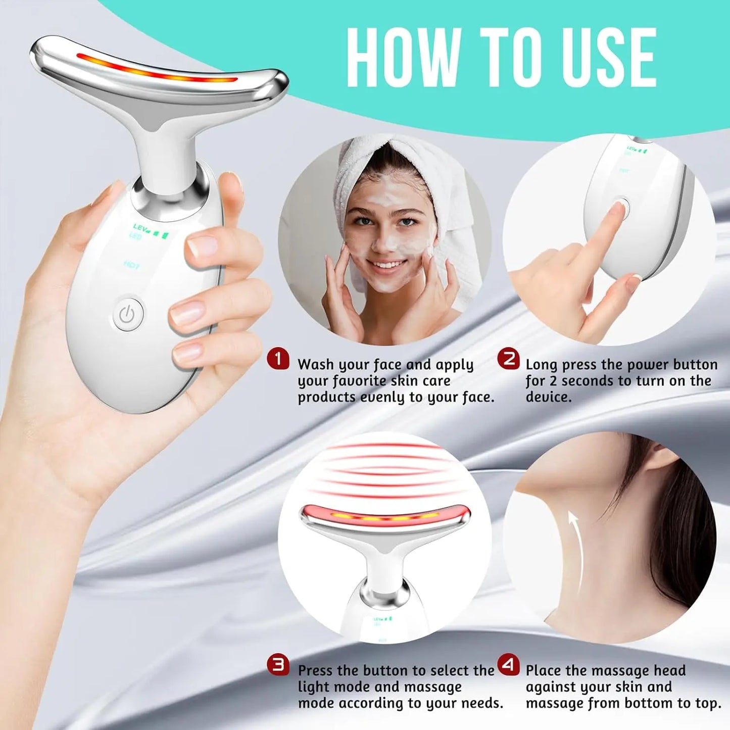 Cotsoco 7 Color Facial Massager Tool, Facial and Neck Massager with 7 LED Light, Skin Care Device, Suitable for Neck Facial Leg, Gift for Women Mother