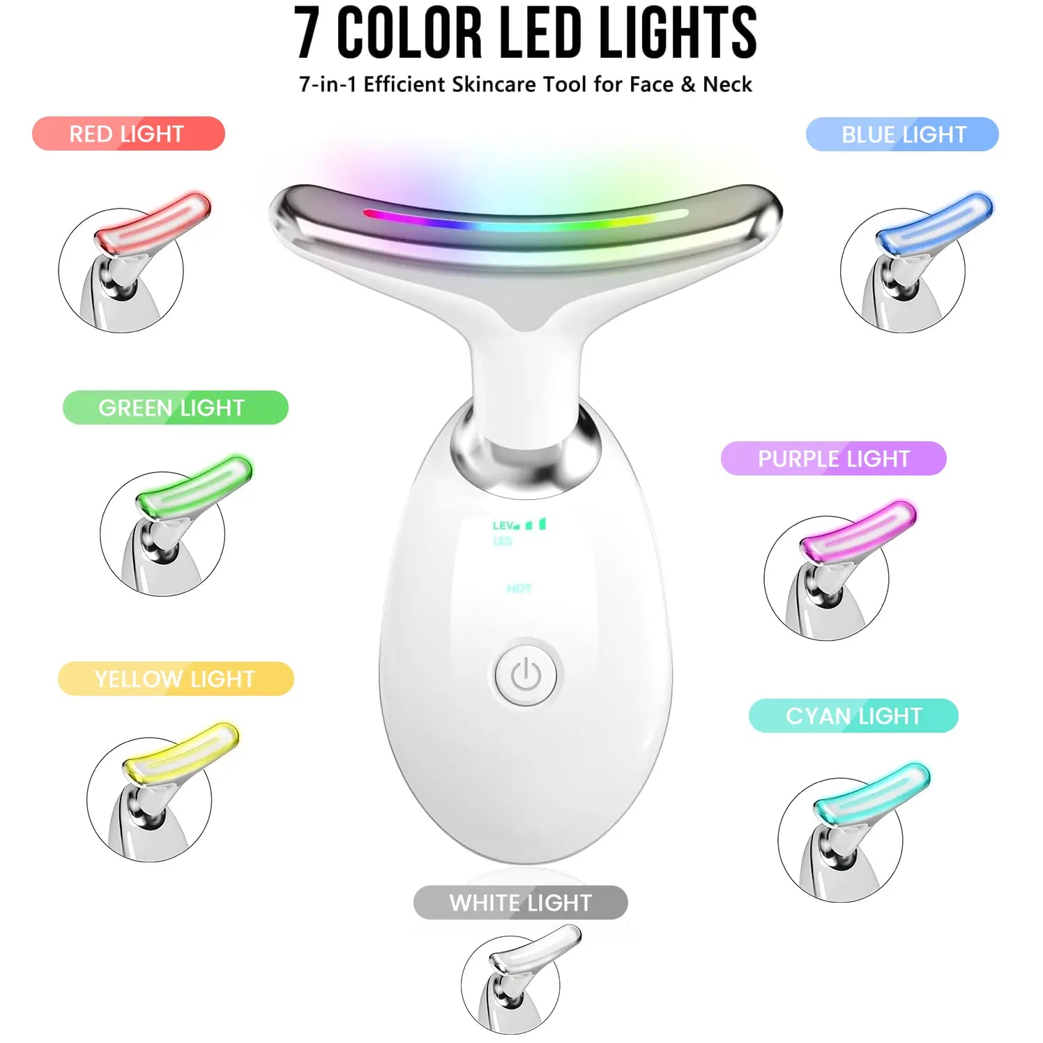 Cotsoco 7 Color Facial Massager Tool, Facial and Neck Massager with 7 LED Light, Skin Care Device, Suitable for Neck Facial Leg, Gift for Women Mother