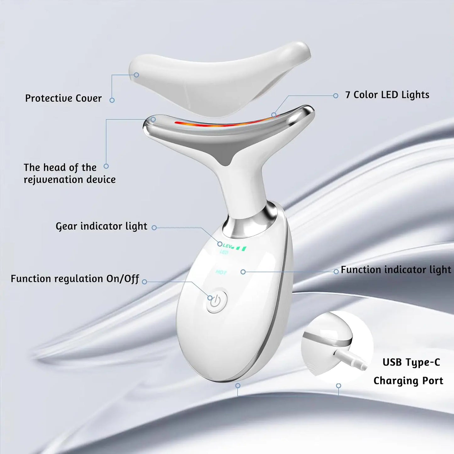 Cotsoco 7 Color Facial Massager Tool, Facial and Neck Massager with 7 LED Light, Skin Care Device, Suitable for Neck Facial Leg, Gift for Women Mother